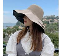 Chapeaux de plage anti-UV pour femme FUNMOON avec nœud papillon et large bord pliable - Beige