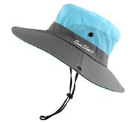 Chapeaux de soleil d'été bicolores en plein air avec trou pour queue de cheval, chapeaux de seau respirants pour randonnée, pêche, alpinisme, chapeaux de soleil légers, Bleu ciel + gris, plein