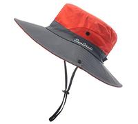 Chapeaux de soleil d'été bicolores en plein air avec trou pour queue de cheval, chapeaux de seau respirants pour randonnée, pêche, alpinisme, chapeaux de soleil légers, Orange et gris, plein