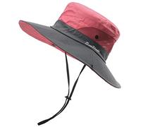 Chapeaux de soleil d'été bicolores en plein air avec trou pour queue de cheval, chapeaux de seau respirants pour randonnée, pêche, alpinisme, chapeaux de soleil légers, Rouge clair + gris, plein