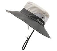 Chapeaux de soleil d'été bicolores en plein air avec trou pour queue de cheval, chapeaux de seau respirants pour randonnée, pêche, alpinisme, chapeaux de soleil légers, Riz + gris, plein
