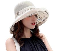 Chapeaux de soleil en filet pour femme Protection UV Seau à Tesa Larga Chapeau d'été de plage protection solaire Chapeau de pêche avec sangle de soulagement, beige, Taille Unique