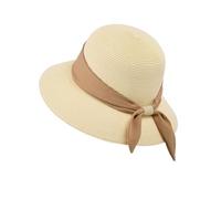 Chapeaux de soleil en paille pour femme, chapeau de plage d'été à large bord avec cravate en soie amovible, chapeau souple pliable - Sun Jot561, kaki, Taille unique