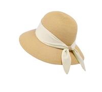 Chapeaux de soleil en paille pour femme, chapeau de plage d'été à large bord avec cravate en soie amovible, chapeau souple pliable - Sun Jot561, beige, Taille unique