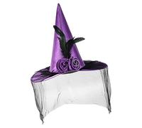 Chapeaux de sorcière, chapeau de sorcière à large bord avec demi-voile et | Couvre-chef portable pour Halloween, spectacle, école, jeu cosplay