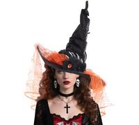 Chapeaux de sorcière pour femme - Chapeau de sorcière vintage pointu en dentelle - Chapeau de sorcière décoratif pour Halloween, bal masqué, événement, extérieur, décoration de porche, vacances
