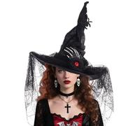 Chapeaux de sorcière pour femmes - Chapeau pointu à large bord, os de doigt rétro, araignée noire, chapeau de sorcière pour femme | Pour bal, bal masqué, événement, décorations de fête, extérieur