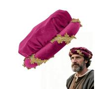 Chapeaux De Style Médiéval Pour Femme - Bordure Dorée Doux Costume Cosplay et de Style Vintage - Bonnet de la Renaissance à Bord Roulé,Pour Hommes Femmes Spectacles De Scène Halloween Bals Masqués Et