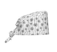 Chapeaux De Travail Unisexe, Pissenlit Noir Et Blanc Rétro Casquette De Travail Réutilisable, Imprimé Casquette Cache Poussière pour Restaurants Cuisine