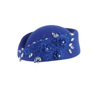 Chapeaux d'église pour femme avec application florale - Chapeaux de pilulier - Bibi - Chapeaux de thé, bleu, taille unique