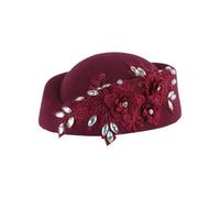 Chapeaux d'église pour femme avec application florale - Chapeaux de pilulier - Bibi - Chapeaux de thé pour garçon, Bordeaux, taille unique