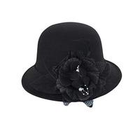 Chapeaux d'église vintage des années 1920 pour femmes, bibi floral pour thé, mariage, cloche, bob, chapeau disquette en feutre de laine, Noir, taille unique
