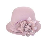 Chapeaux d'église vintage des années 1920 pour femmes, bibi floral pour thé, mariage, cloche, bob, chapeau disquette en feutre de laine, rose, taille unique