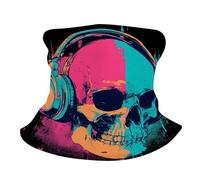 Chapeaux Demi-Visage Crâne Humain Portant Un Grand Casque De DJ Écharpe Demi-Visage Séchage Rapide Multi-Usage Bandana pour Extérieur Femme Randonnée 25X50Cm