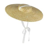 Chapeaux d'été en Paille Naturelle pour Femmes Faits à la Main à Large Bord visière de Plage à Dessus Plat Long Ruban à Lacets Chapeau de Soleil