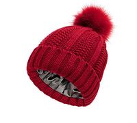 Chapeaux d'hiver chauds en tricot pour femme Bonnet pompon tricoté avec casquette extensible, bordeaux, Taille unique