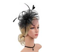 Chapeaux fascinateurs de mariée, ruban de plumes, accessoires for cheveux en maille, bandeau de fête de thé for femmes (Color : Black, Size : Einheitsgre)