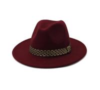 Chapeaux Fedora de couleur unie, vert, blanc, noir, rose, for femmes et hommes, élégants, automne-hiver, casquettes fête classiques en feutre pour fête, sortie, vie quotidienne(Wine Red,59to60cm)