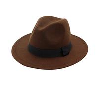 Chapeaux Fedora pour femmes et hommes, Chapeaux Fedora à large bord avec ruban solide et style Panama pour femmes et hommes, Chapeaux britanniques de style Jazz pour hommes, Marron café, M