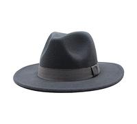 Chapeaux Fedora pour femmes et hommes, Chapeaux Fedora à large bord avec ruban solide et style Panama pour femmes et hommes, Chapeaux britanniques de style Jazz pour hommes, gris, M