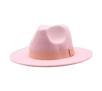 Chapeaux Fedora pour femmes et hommes, Chapeaux Fedora à large bord avec ruban solide et style Panama pour femmes et hommes, Chapeaux britanniques de style Jazz pour hommes, rose, M