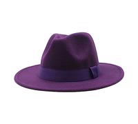 Chapeaux Fedora pour femmes et hommes, Chapeaux Fedora à large bord avec ruban solide et style Panama pour femmes et hommes, Chapeaux britanniques de style Jazz pour hommes, violet, M