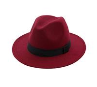 Chapeaux Fedora pour homme et femme, ruban uni à large bord, chapeaux Fedora panama pour femmes et hommes, chapeaux britanniques jazz pour hommes, bordeaux, M