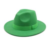 Chapeaux Fedora Trilby Chapeau Feutre Chapeau Femme Hommes Chapeaux Fedora Large Bord Ceinture Ruban Bande Solide Classique Robe Formelle Mariage Fedora Chapeaux pour Hommes 52-54 Cm (Enfants) Vert