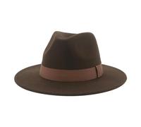 Chapeaux Fedora Trilby Chapeau Feutre Chapeau Femme Hommes Fedora Chapeaux Large Bord Ceinture Ruban Bande Solide Classique Robe Formelle Mariage Fedora Chapeaux pour Hommes 56-58 Cm (Adultes) Café