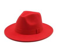 Chapeaux Fedora Trilby Chapeau Feutre Chapeau Femme Hommes Fedora Chapeaux Large Bord Ceinture Ruban Bande Solide Classique Robe Formelle Mariage Fedora Chapeaux pour Hommes 60-62 Cm (XL) Rouge