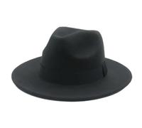 Chapeaux Fedora Trilby Chapeau Feutre Chapeau Femme Hommes Fedora Chapeaux Large Bord Ceinture Ruban Bande Solide Classique Robe Formelle Mariage Fedora Chapeaux pour Hommes 60-62 Cm (XL) Noir