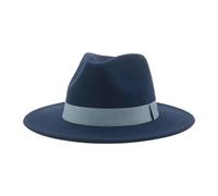 Chapeaux Fedora Trilby Chapeau Feutre Chapeau Femme Hommes Fedora Chapeaux Large Bord Ceinture Ruban Bande Solide Classique Robe Formelle Mariage Fedora Chapeaux pour Hommes 60-62 Cm (XL) Bleu Marin