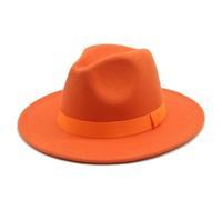 Chapeaux Fedora Trilby Chapeau Feutre Chapeau Femme Hommes Fedora Chapeaux Large Bord Ceinture Ruban Bande Solide Classique Robe Formelle Mariage Fedora Chapeaux pour Hommes 60-62 Cm (XL) Orange