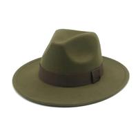 Chapeaux Fedora Trilby Chapeau Feutre Chapeau Femme Hommes Fedora Chapeaux Large Bord Ceinture Ruban Bande Solide Classique Robe Formelle Mariage Fedora Chapeaux Pour Hommes 60-62 Cm (Xl) Armygreen