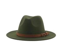 Chapeaux Fedora Trilby Chapeau Feutre Chapeaux Fedora pour Femmes Et Hommes À Large Bord Solides avec Ceinture Chapeaux Formels Classiques 56-58Cm (Adultes) Vert Armée
