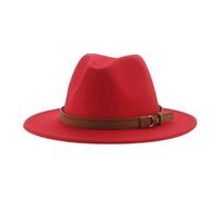 Chapeaux Fedora Trilby Chapeau Feutre Chapeaux Fedora pour Femmes Et Hommes À Large Bord Solides avec Ceinture Chapeaux Formels Classiques 56-58Cm (Adultes) Rouge