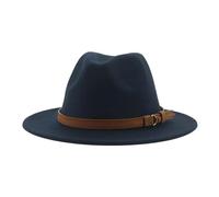 Chapeaux Fedora Trilby Chapeau Feutre Fedora Chapeaux pour Femmes Hommes À Large Bord Solide Femmes Chapeaux Bande Ceinture Classique Chapeaux Formels 60-62 Cm (XL) Bleu Marine