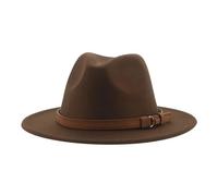Chapeaux Fedora Trilby Chapeau Feutre Fedora Chapeaux pour Femmes Hommes À Large Bord Solide Femmes Chapeaux Bande Ceinture Classique Chapeaux Formels 60-62 Cm (XL) Café