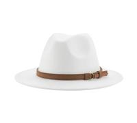 Chapeaux Fedora Trilby Chapeau Feutre Fedora Chapeaux pour Femmes Hommes À Large Bord Solide Femmes Chapeaux Bande Ceinture Classique Chapeaux Formels 60-62 Cm (XL) Blanc