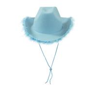 Chapeaux lumineux Femmes Feutre Chapeau Cowboy Moelleux Plume Garniture Chapeau Cowgirl Déguisements Jusqu’à Jeu de rôle Cosplay Fête Accessoire (Adulte 58cm/bleu)