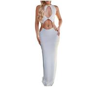 Chapeaux Manches Robe Longue Robe Élégante Robe à la Mode Robe Sexy Robe avec Fente Robe Moulante Chapeau de Police, Blanc, S