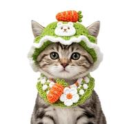 Chapeaux pour chats avec fleurs mignonnes faites à la main réglable | Chapeau tricoté pour fête d'anniversaire, photos de famille, rassemblements d'animaux domestiques, sorties de vacances