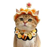 Chapeaux pour Chats Coiffe de Déguisement au Crochet avec Bavoir | Bonnet en tricot pour chat pour Petits et Moyens Animaux en Promenade, Extérieur, Maison, , Fête, Anniversaire