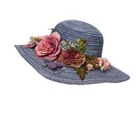 Chapeaux pour femmes, chapeaux de mode avec perruq Handmade Crochet Flower Straw Hat for Women Wide Brim Sun Hat Beach Hat(Cowboy Blue)