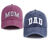 Chapeaux pour Papa et Maman pour Homme et Femme, Broderie 3D réglable en Coton délavé, Casquettes de Baseball pour fête des pères, fête des mères, Anniversaire, Bleu Marine et Rose, Taille Unique