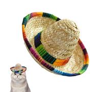 Chapeaux Sombrero Miniatures,Chapeau Mexicain Tissé - Déguisement à Large Bord pour Anniversaire Chiens Célébrations Extérieur