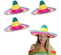 Chapeaux sombrero pour adultes - Sombreros mexicains multicolores avec pompons blancs - Accessoire de déguisement pour homme et femme