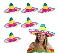 Chapeaux sombrero pour adultes - Sombreros mexicains multicolores avec pompons blancs - Accessoire de déguisement pour homme et femme