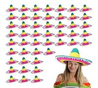 Chapeaux sombrero pour adultes - Sombreros mexicains multicolores avec pompons blancs - Accessoire de déguisement pour homme et femme