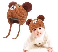 Chapeaux Tricoté Enfant Hiver Chapeau pour Enfant Bébé Mignonne ourse Epais Chapeaux avec Double Pompon Cagoule Cagoule Chapeaux doublée en Polaire Bonnet Bébé Fille Garçon pour 1-5 Ans